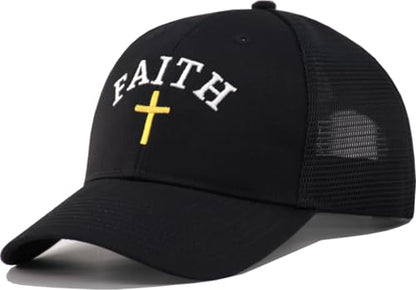 TSSGBL Various Gift Hats for Men - M L XL XXL Big Head Fit, Adjustable Mesh Trucker Ball Cap, Ideal Gifts - color: Black(faith), size: One Size