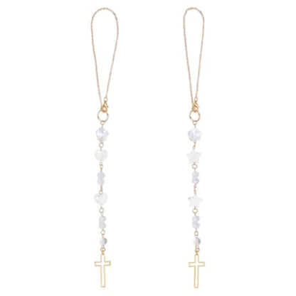 2pcs Cross Car Hanging Ornament Sun Catcher Rearview Mirror Charm Car Mirror Pendant with Heart Star Shell Beads Cross Crystal Bead Hanging Accessories for Bag Window Car Mirror Garden