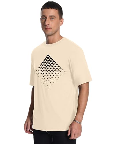 Aiyino Men's Triangle Geometric Tee – Gradient Art 100% Cotton Casual Top - color: Apricot, size: X-Large