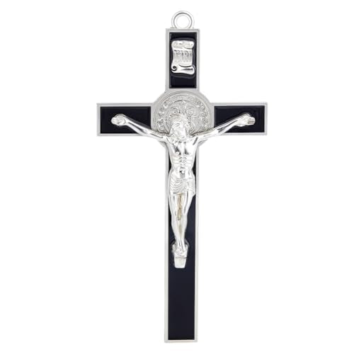 HOBBIESAY 1PCS Crucifix Wall Cross 7.6 * 3.8 Inch Black Metal Slender Crosses Inspirational Home Décor Antique Crucifix Wall Cross Metal Art Enamel Give Blessing Spiritual Sacred Faith Gift - color: Black