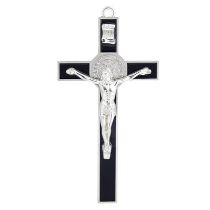 HOBBIESAY 1PCS Crucifix Wall Cross 7.6 * 3.8 Inch Black Metal Slender Crosses Inspirational Home Décor Antique Crucifix Wall Cross Metal Art Enamel Give Blessing Spiritual Sacred Faith Gift - color: Black