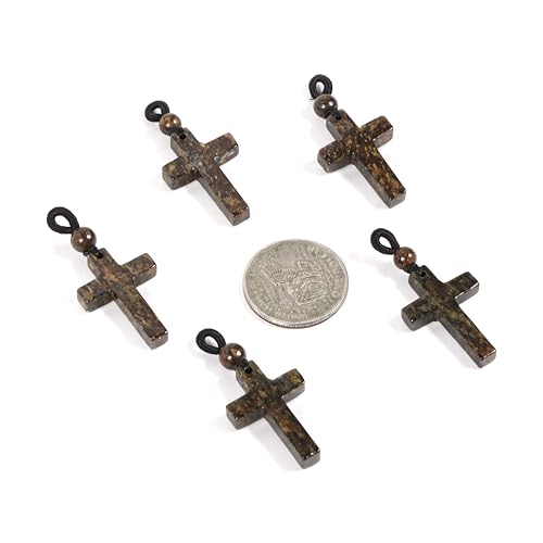 Justinstones Natural Gemstone Carved Cross Reiki Chakra Pendant Necklace 22 Inch - color: 30mm Bronzite