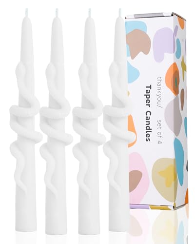 White Taper Candle Candlestick Snake Soy Candles Unscented Wedding Party Wax Unscented Dinner Candle Dripless,8 inch,Set of 4,Snake - color: 8''Snake-White