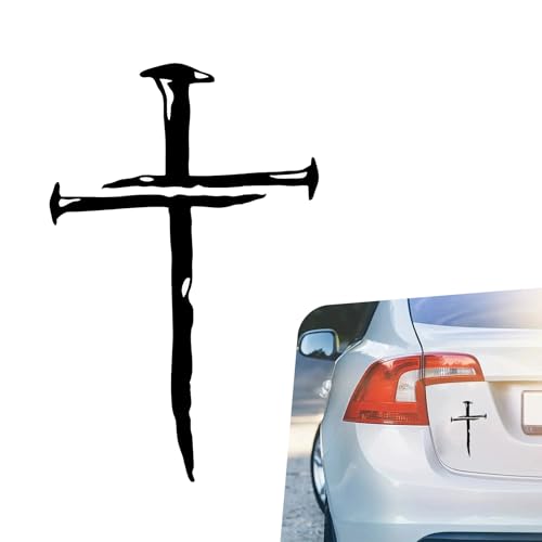 Christian Cross of Nails Sticker, Waterproof Bumper Cross Vinyl Decal for Car Truck Window Motorcycle Helmet Laptop Wall, Auto Accessories (Black) - color: Black