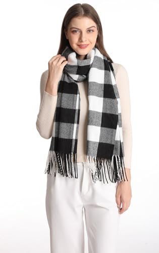 Wander Agio Women's Fashion Long Shawl Big Grid Winter Warm Lattice Large Scarf - color: Small Plaid Black 11
