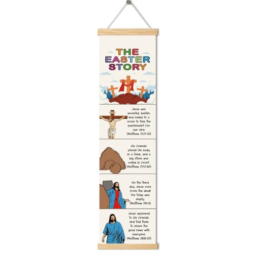 The Easter Story Poster, Sunday School Decor, Christian Banner for Kids Learning, Christian Home Decors, Church Activity Supplies, Family Hanging of Scripture and Words Decorations 06 - color: Style 6