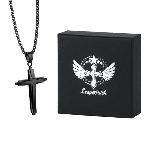 Car Rear View Mirror Polished Cross Pendant Crucifix Necklace - color: Black