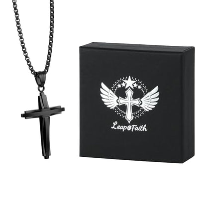 Car Rear View Mirror Polished Cross Pendant Crucifix Necklace - color: Black