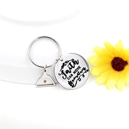 Uloveido Stainless Steel Faith Cross Keychain & Jesus Loves Me Christian Keyring Mustard Seed Charms Religious Jewelry - style: Faith Can Move-triangle
