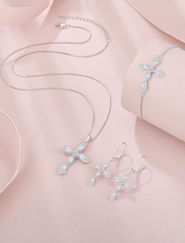 Birthstone Cross Earrings for Women 925 Sterling Silver - color: 04 April - Zirconia