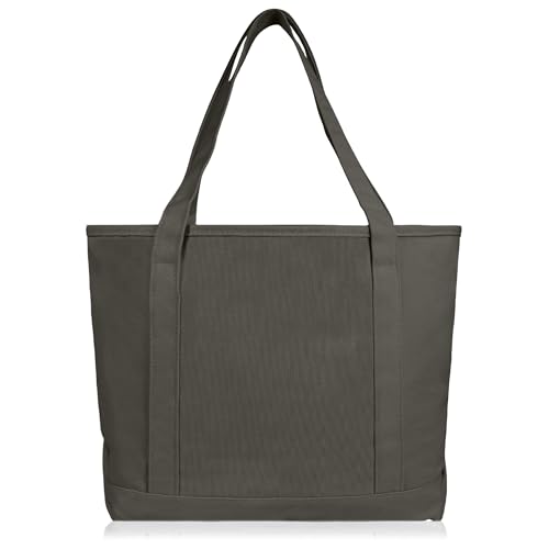 DALIX 20" Solid Color Cotton Canvas Shopping Tote Bag in Asphalt Gray - color: Asphalt Gray