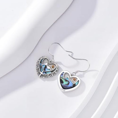 AOBOCO 925 Silver Mustard Seed Cross Heart Dangle Drop Earrings Women - color: Silver-Abalone Shell