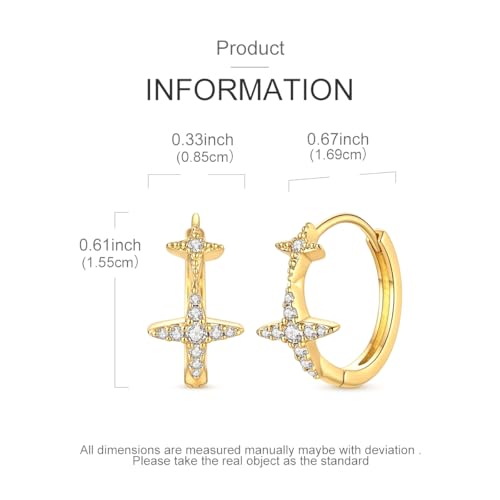 LAZA 925 Sterling Silver Earrings for Women Huggies Hoop Gold Earrings - color: Gold Star Earrings