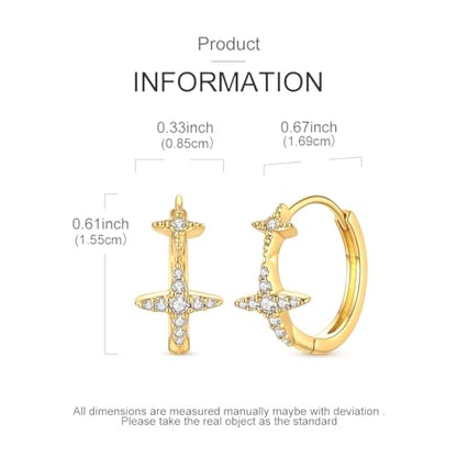 LAZA 925 Sterling Silver Earrings for Women Huggies Hoop Gold Earrings - color: Gold Star Earrings