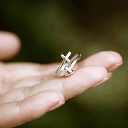 Wrapped in Christ's Love Adjustable Cross Ring Sterling Silver Women