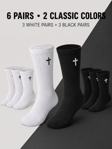 Shihanee 6 Pairs Cross Socks for Men Women - color: Black, White