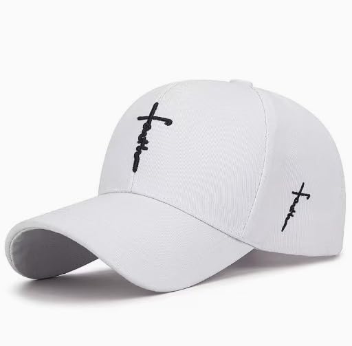 Embroidered Cross Baseball Cap, Christian Adjustable Snapback Hat for Men & Women, - color: White