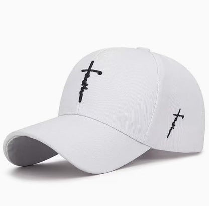 Embroidered Cross Baseball Cap, Christian Adjustable Snapback Hat for Men & Women, - color: White