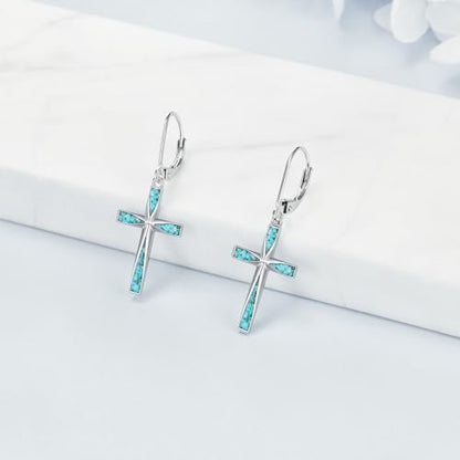 Cross Earrings 925 Sterling Silver Dangle Earring Gifts for Women - style: Origami Turquoise