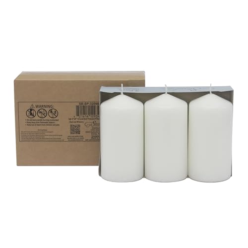 Stonebriar 3 Pack Tall 3 x 6 Inch 65 Hour Long Burning Unscented White Wax Pillar Candles - size: 3 x 6 inches, style: Pack of 3