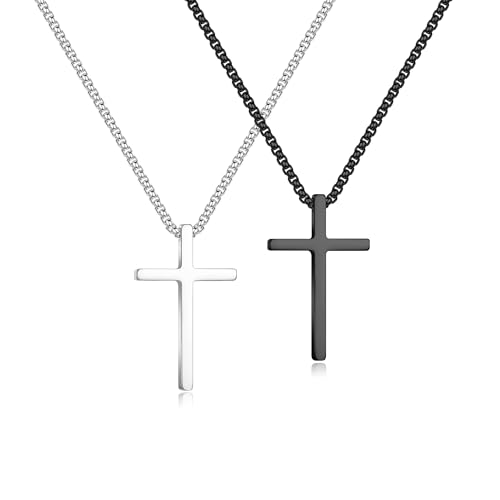 Ursteel Cross Necklace for Men, Silver Black Gold Stainless Steel Cross Pendant Necklace for Men, 16-30 Inches Box Chain - size: 16 inches, style: Silver Black: Cross Pendant 1.2"*0.7"