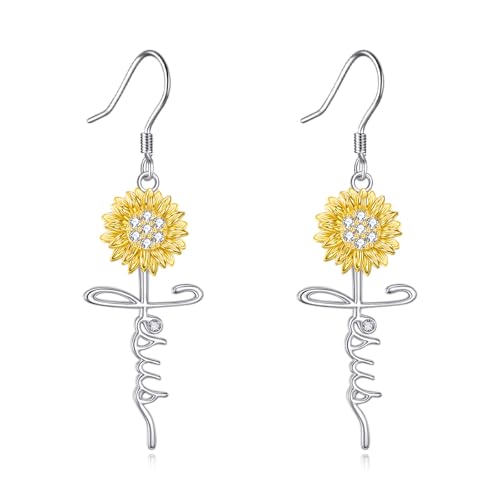 POPLYKE Faith Cross Flower Stud Earrings for Women Sterling Silver Dangle Earring Jewelry Gifts for Women Mom Wife - style: Jesus