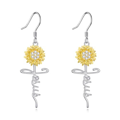 POPLYKE Faith Cross Flower Stud Earrings for Women Sterling Silver Dangle Earring Jewelry Gifts for Women Mom Wife - style: Jesus