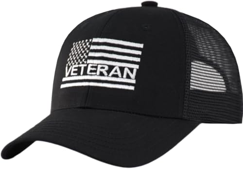TSSGBL Various Gift Hats for Men - M L XL XXL Big Head Fit, Adjustable Mesh Trucker Ball Cap, Ideal Gifts - color: Black ( Veteran Flag ), size: One Size
