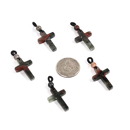 Justinstones Natural Gemstone Carved Cross Reiki Chakra Pendant Necklace 22 Inch - color: 30mm African Bloodstone
