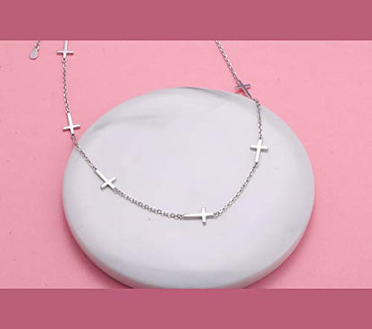 DAOCHONG Women S925 Sterling Silver Disc Statement Choker Necklace - style: Cross 2