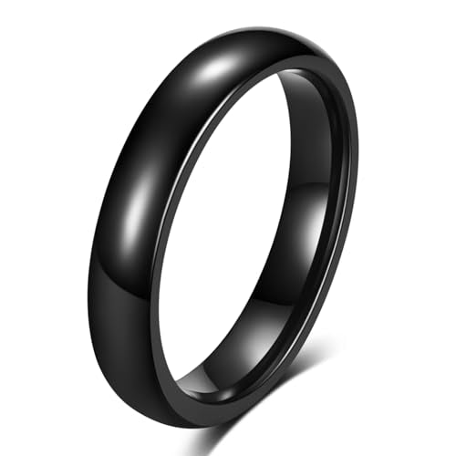 VQYSKO Tungsten Carbide Wedding Cigar Domed Band Ring Men Women 5-14 - color: Black-4mm