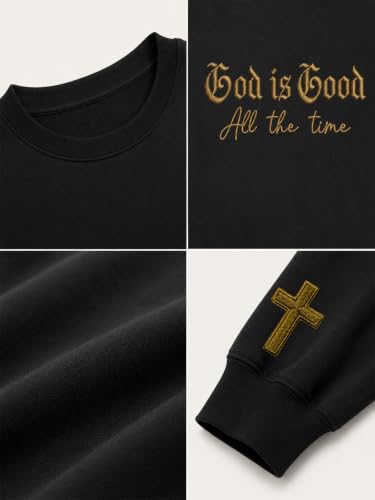 Eatbook Christian Sweatshirts for Women Jesus Long Sleeve Pullover Tops - color: Black-god, size: Small