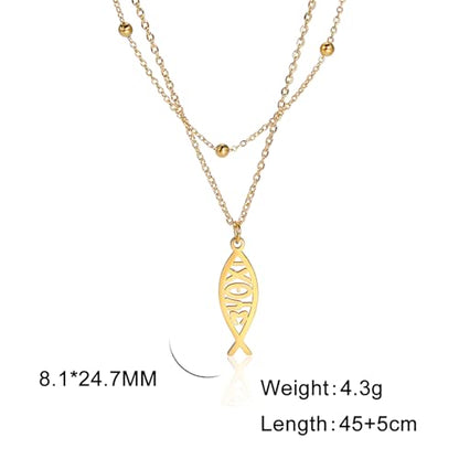 Ichthus Necklace for Women Christian Jesus Fish Necklace Christ Fish Cross Ichthys Pendant Necklace Ichthus Fish Religious Symbol Pendant Christian Jewelry Gift - color: Jesus Fish 2 gold