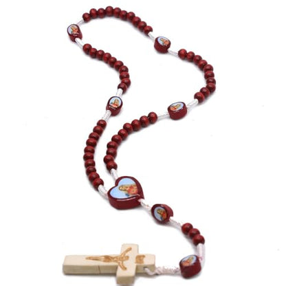 Handmade Wooden Crucifix Rosary Beads Chain Pendant Necklace Colorful Love Heart Catholic Cross Virgin Mary Jesus Necklace for Women Men Religious Lord Praying Jewelry - color: Blue