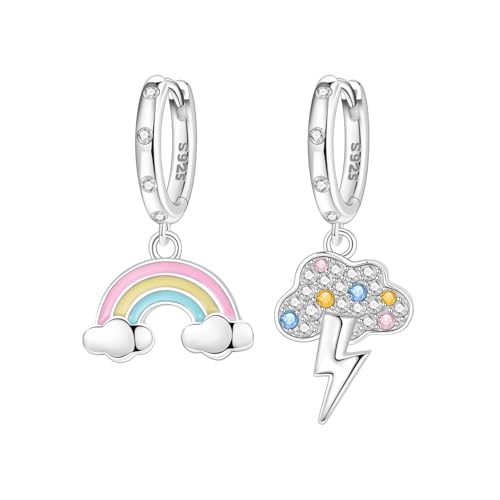 925 Sterling Silver Drop & Dangle Earrings for Women,Butterfly Dragonfly and Bee|Flower and leaf Earrings, Suitable for Sensitive Ears Fashion Jewelry Gift- Hypoallergenic Earrings - color: Rainbow
