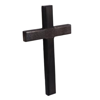 Ipetboom Wooden Cross for Wall - 11in Black Hanging Large Cross Rustic Christian & Catholic Wall Mounted Decor - Religious Wood for Home Bedroom Prayer Room Party Decor