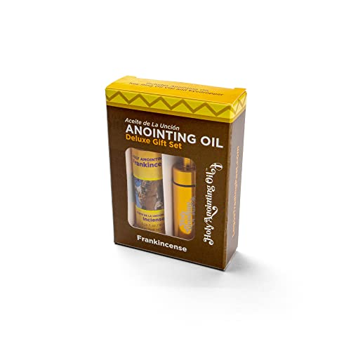 Frankincense Anointing Oil from Israel Boxed Gift Set with Dispenser, Holy Jerusalem Oil & Gold Metal Keychain Bottle Container, Plastic Dropper & Small Glass Vial, Aceite Ungido y Botella - color: Gold, style: Frankincense