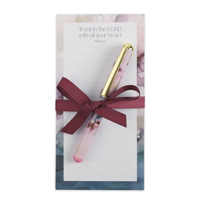 Christian Art Gifts Magnetic Notepad & Pen Set, Trust in the Lord Scripture - color: Purple & Teal Floral/Trust in the Lord