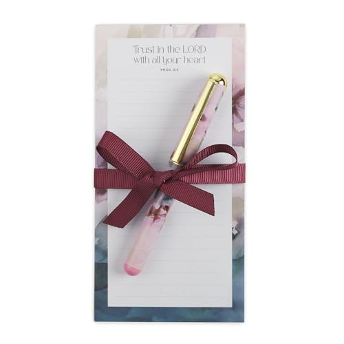 Christian Art Gifts Magnetic Notepad & Pen Set, Trust in the Lord Scripture - color: Purple & Teal Floral/Trust in the Lord