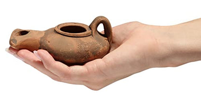 Herodian - Biblical Classic with Handle - Replica Ancient Clay Oil LAMP & Certificate of Authenticity Hanukkah-Judaica/Christian Gift - Handmade in The Holy Land - color: Herodian - Biblical Brown With Handle