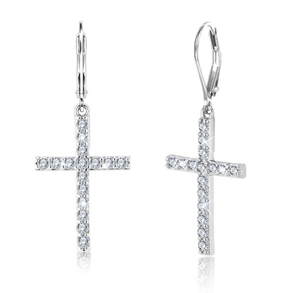 Silver Cross Dangle Earrings for Women 14K Gold Cross Dangle Earrings - color: Silver