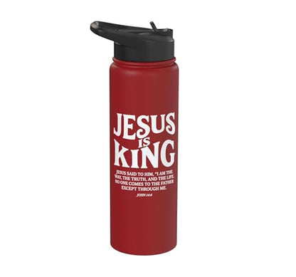 Jesus Is King John 14 6 Faith Bible Verse Stainless Steel Insulated Water Bottle - color: Red