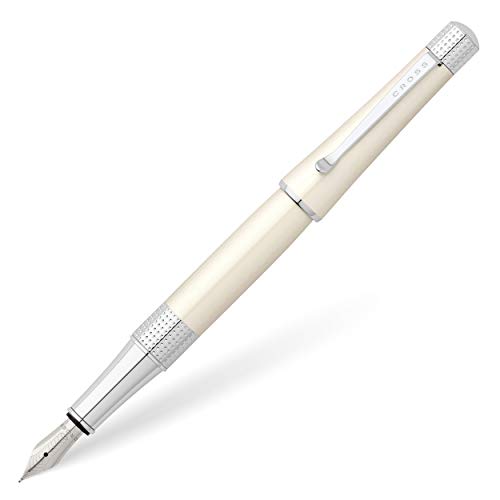 Cross Beverly Refillable Fountain Pen, Medium Nib, Includes Premium Gift Box - Pearlescent White Lacquer Lacquer - color: White, style: Fountain Pen