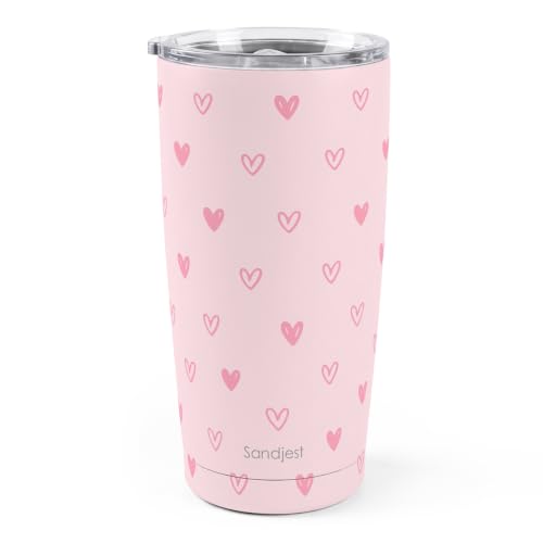 SANDJEST Heart Tumbler 20oz, Stainless Steel Travel Cup with Lid, Insulated Coffee Mug, Heart Gifts for Women Girls Friends Sisters on Birthday Christmas Valentine (Pink) - color: Heart 1