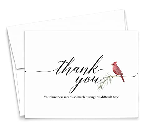 Modern Pink Paper Thank You Sympathy Cards Cardinal Funeral Thank You Notes with Envelopes (Folded, Blank Inside), Set of 10 Folded Cards & 10 Envelopes - color: Cardinal Folded