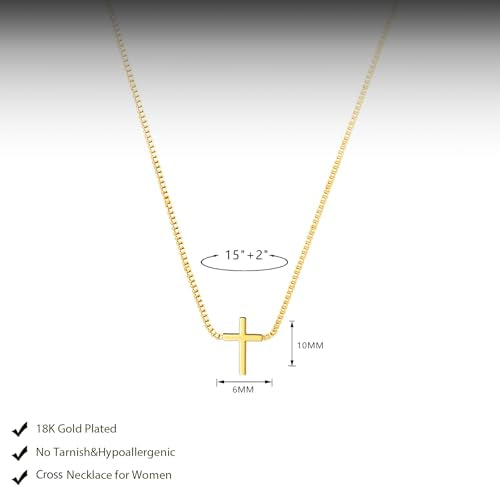 LULII Cross Necklace for Women Dainty 14K Gold Silver Plated Small Cross Pendant Choker Simple Cute Cross Gold Necklace for Women Trendy Faith Jewelry Gift - color: Box Chain Cross-Gold