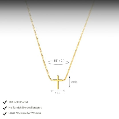 LULII Cross Necklace for Women Dainty 14K Gold Silver Plated Small Cross Pendant Choker Simple Cute Cross Gold Necklace for Women Trendy Faith Jewelry Gift - color: Box Chain Cross-Gold
