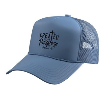 Created with a Destiny Ephesians 2 10 Bible Verses Trucker Hat with Adjustable Mesh Back - color: Light Blue