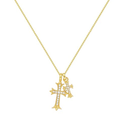 Zeffy Cross Necklace for Women,18K Gold/Silver Plated Tiny Cubic Zirconia Cross Pendant Necklace for Women Simple Layered Cross Necklaces for Women - color: Gold CZ Double Cross