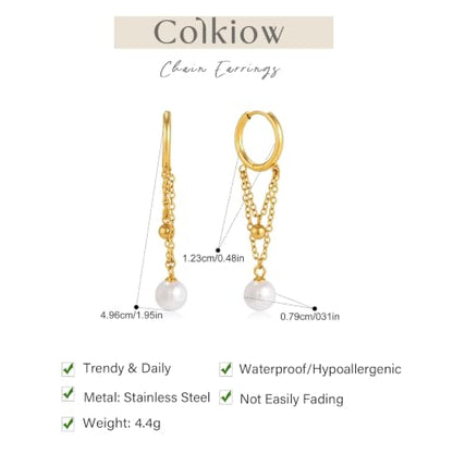 Gold Dangle Earrings for Women，Tassel Hoop Earrings with Charms - color: H